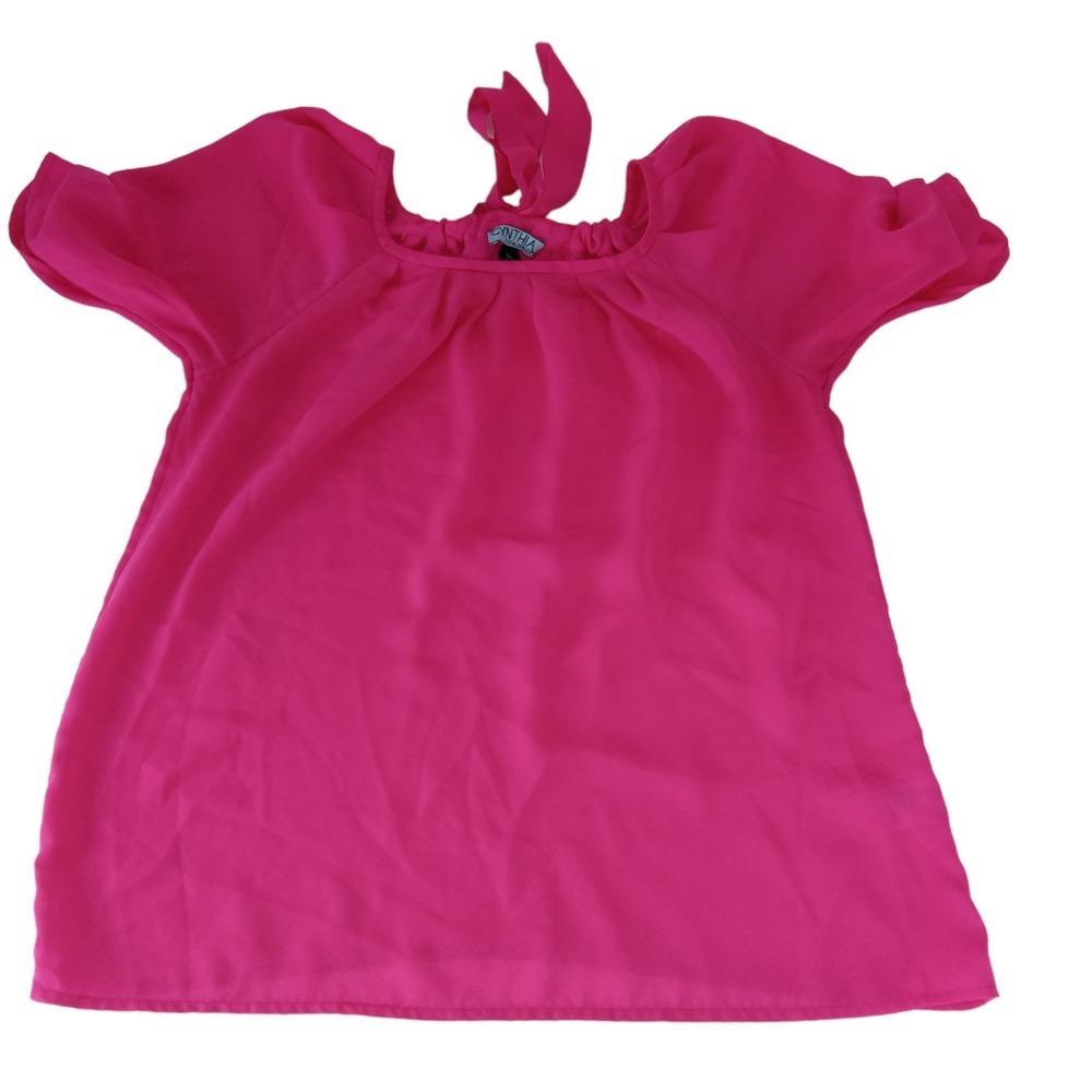 Cynthia Rowley Womens Top Pink Puff Sleeve Woven Lightweight Blouse Size S - Picture 3 of 10